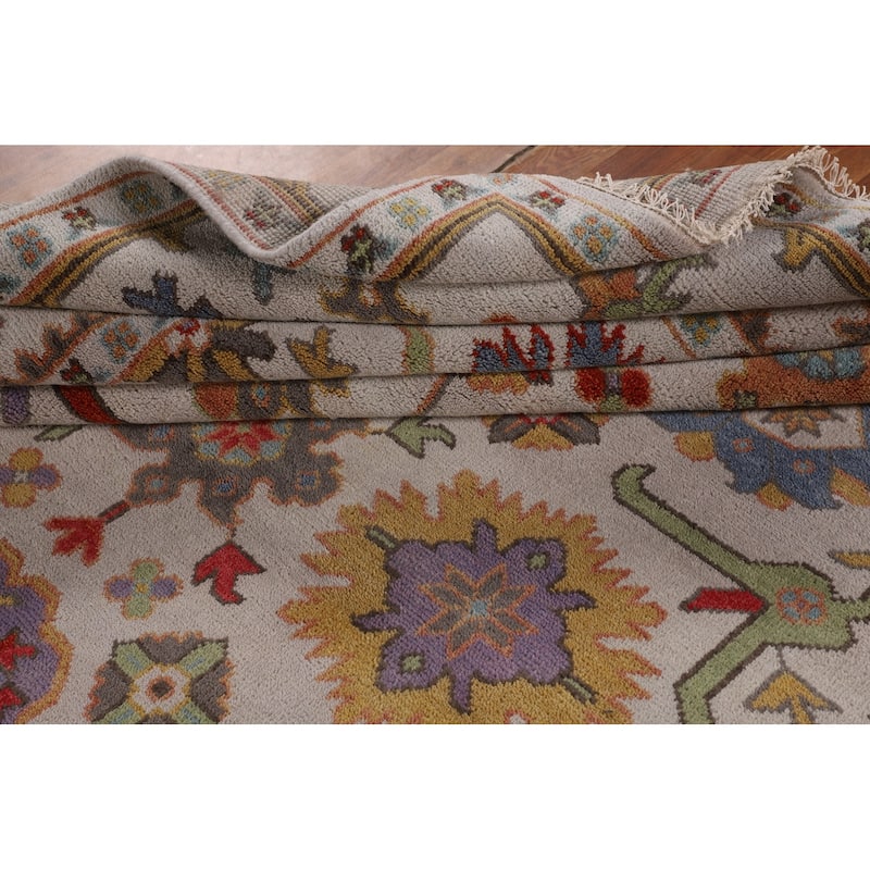 Beige Floral Oushak Indian Area Rug Handmade Wool Carpet - 8'2"x 10'0"