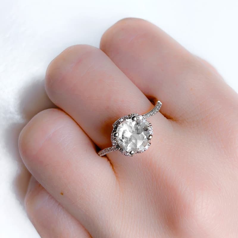 Green Amethyst and 1/10ct TDW Diamond Floral Halo Ring in 14k Rose Gold by Miadora - Purple