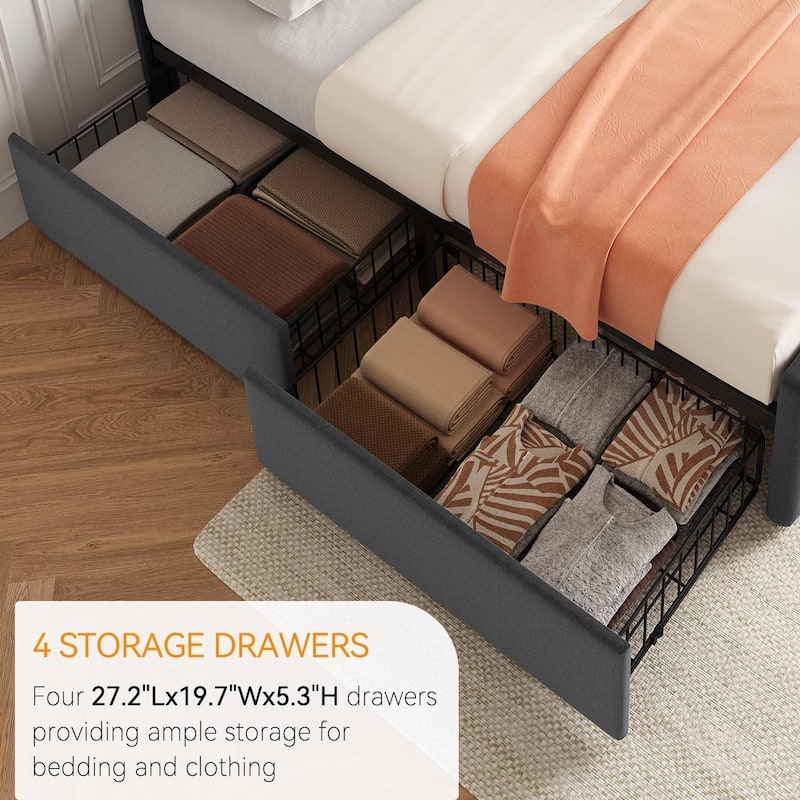 Bed Frame with Adjustable Headboard and 4 Storage Drawers