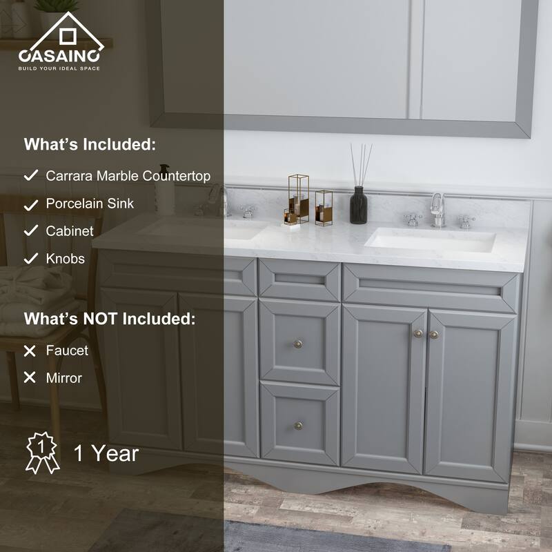 60 in. W x 22 in. D x 35.4 in. H Bath Vanity in Gray with White Top and Basin