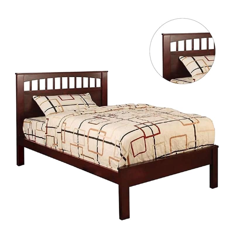 Wooden Twin Bed with Airy Headboard in Cherry