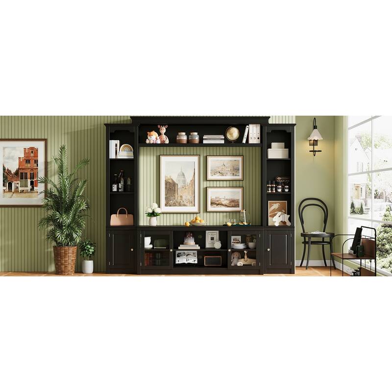 Wall Unit TV Stand with Bookshelves for TVs up to 65", Wood TV Console Table Media Entertainment Center with Storage Cabinet