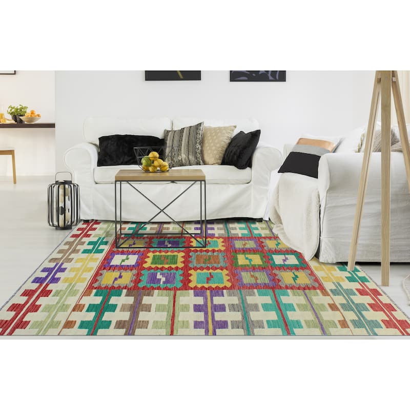 Modern Flatweave Lang Red/Ivory Rug - 5'6" x 8'2"