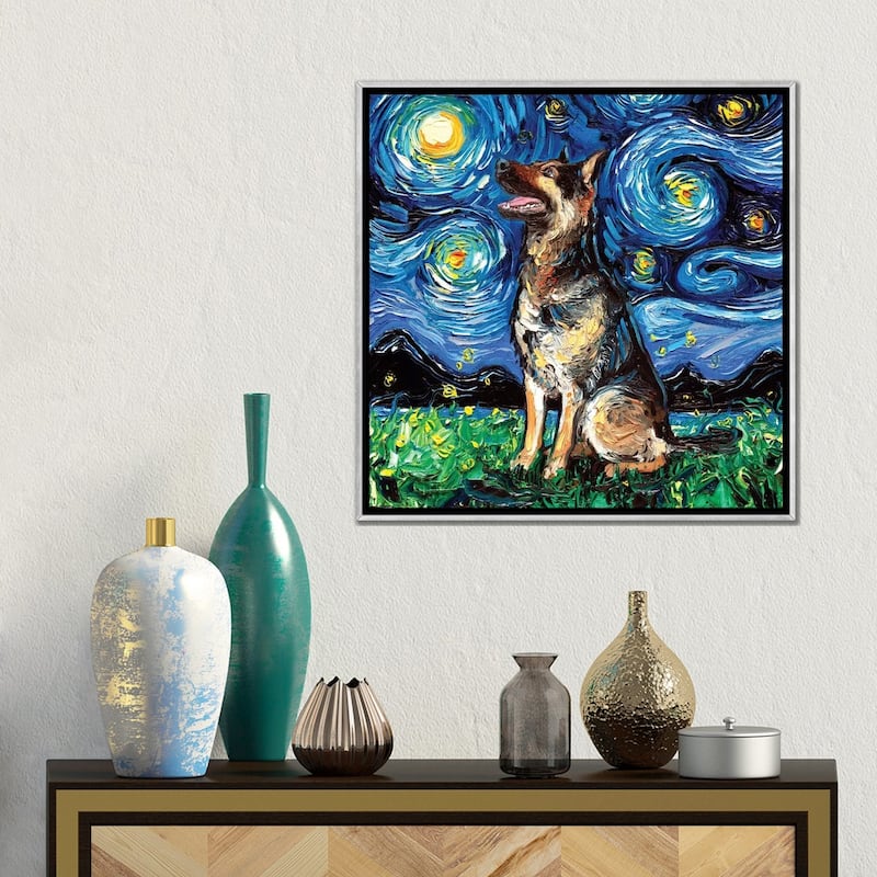 iCanvas "German Shepherd Night II" by Aja Trier Framed
