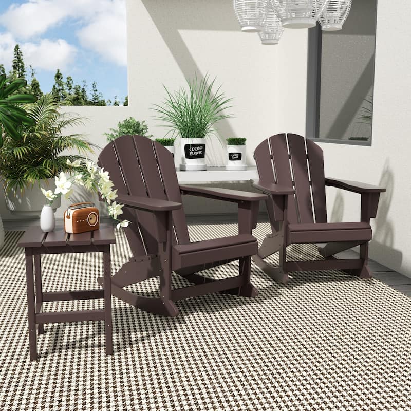 Polytrends Laguna Hdpe All Weather Outdoor Patio Rocking Chairs With Side Table (3-Piece Set)
