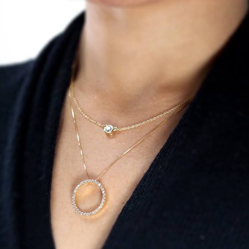 Auriya 14K Yellow Gold Diamond Circle Pendant Necklace
