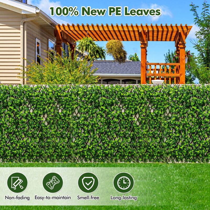 Gymax 2PCS Expandable Fence Privacy Screen Decorative Faux Eucalyptus