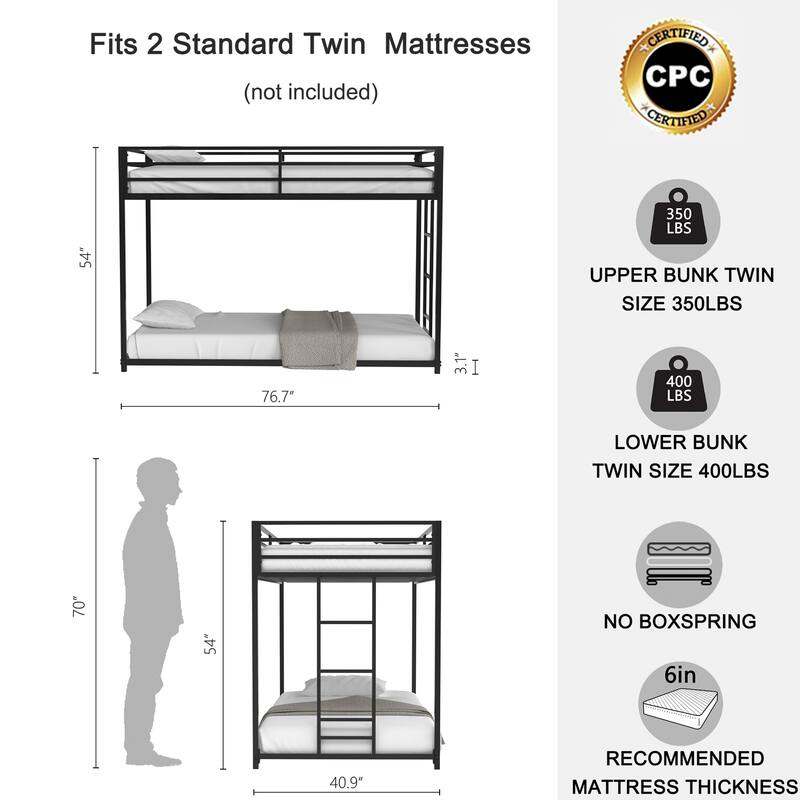 Adin Modern Metal Twin Over Twin Bunk Bed by Christopher Knight Home
