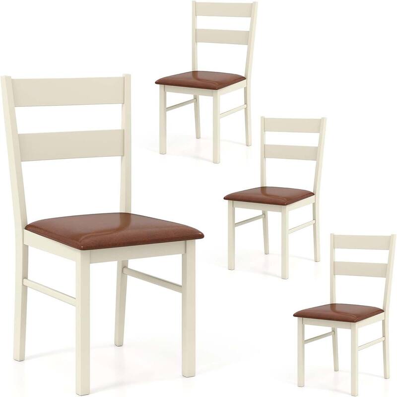 Set of 2/4 Wood Dining Chairs Solid Rubber Wood Frame Kitchen Chairs - 4-Piece