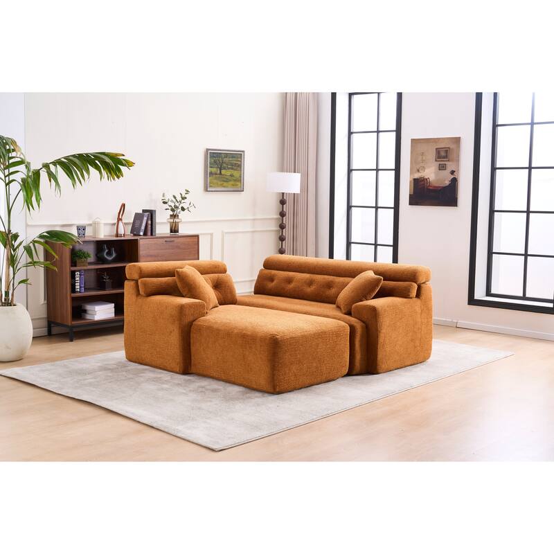 Modern Chenille Convertible L-Shaped 4-Seater Modular Sectional Sofa with 2 Pillows for Apartment Living Room