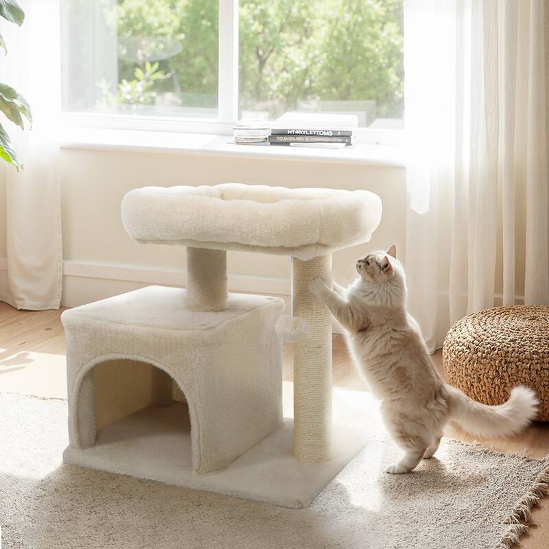 Gymax 19.5'' Small Cat Tree w/Large Padded Plush Perch Condo Sisal