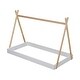 preview thumbnail 5 of 8, Twin Size Tent Floor Bed with X-Shaped Railings, Triangle Structure, Solid Wood Frame, and Hanging Board, White+Natural