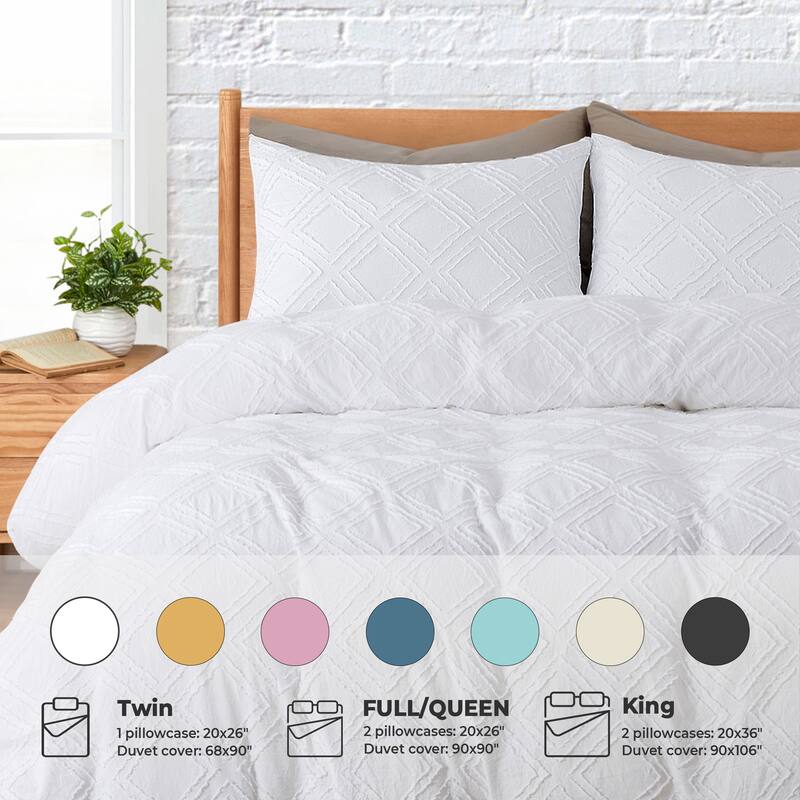 Clipped Jacquard Geometric Duvet Cover & Pillowcase Set - White/Square - King