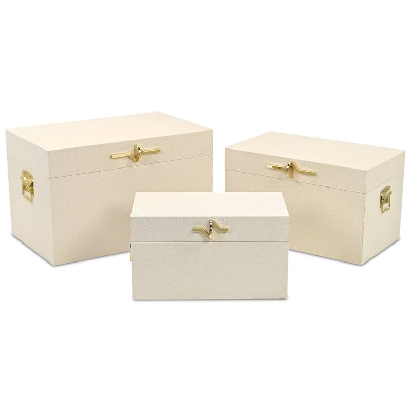 Araminta Set of 3 Rectangular Decorative Storage Trunks - Cream - N/A