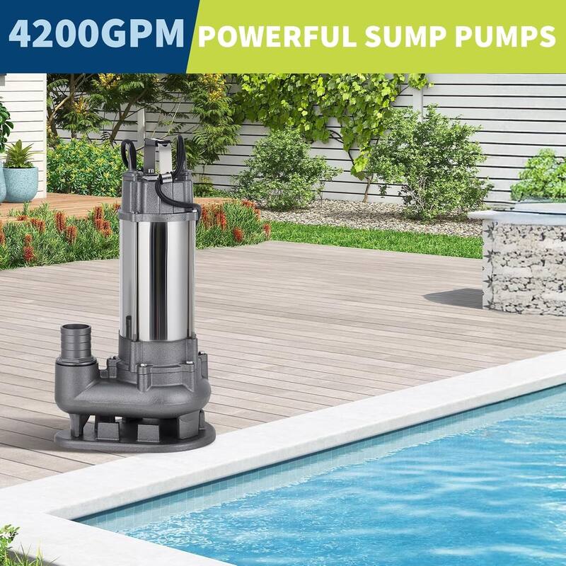70.4GPH/ 4200GPM Heavy Duty Cast Iron Submersible Sewage & Effluent Pump, Max Head 36.09ft - N/A