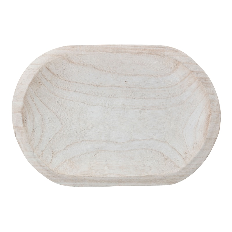 Hand-Carved Paulownia Wood Bowl - 14.5"L x 10.3"W x 2.0"H