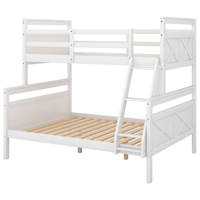 White Twin over Full Bunk Bed with Ladder & Guardrail
