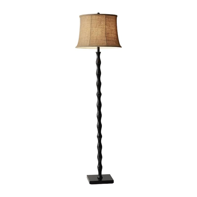 Brown and Black Metal Floor Lamp with Burlap Shade and 3 Way Switch - 17” x 17” x 62” (D x W x H) - Brown-Black