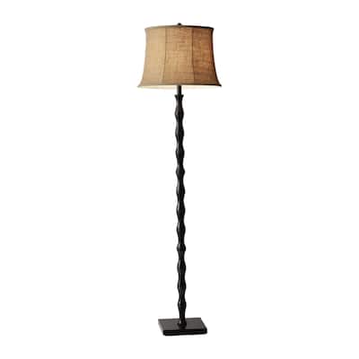 Brown and Black Metal Floor Lamp with Burlap Shade and 3 Way Switch - 17” x 17” x 62” (D x W x H)