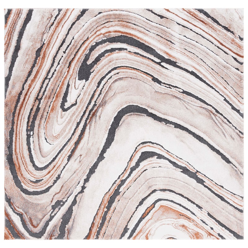 SAFAVIEH Cyrus Shag Monisha Modern Abstract Rug - 6'7" Square - Beige/Rust - Square