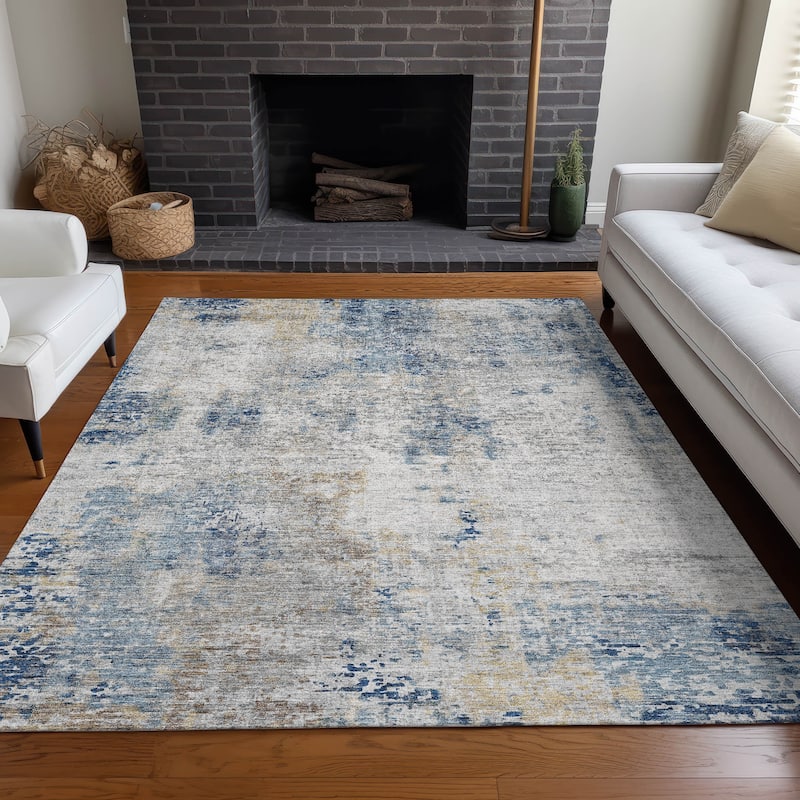 Premium Washable Super Soft Abstract Kylo Mayfield Rug - Blue - 3' x 5' - Rectangle