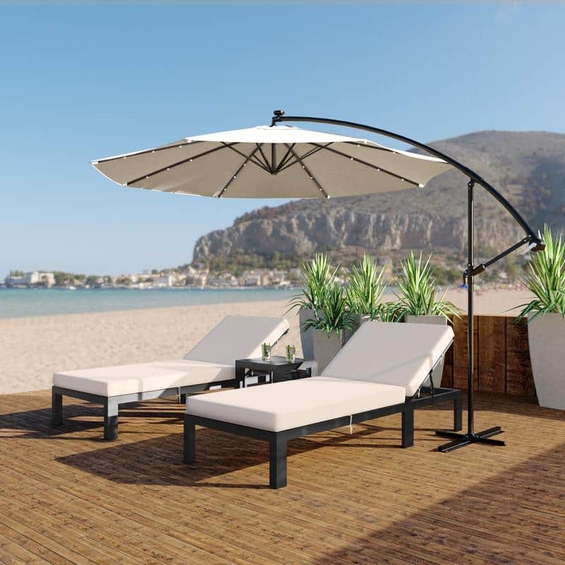 Willry Solar-Powered LED Offset Patio Umbrella with Easy Crank Lift, Tie Closure for Gardens, Balconies, Decks, Swimming pools