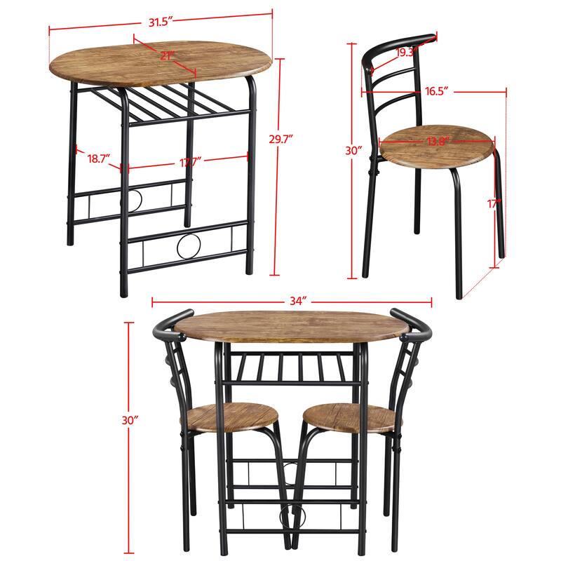 Yaheetech Modern Round Dining Table Set, 3 Piece Dining Room Sets for Kitchens, Apartments
