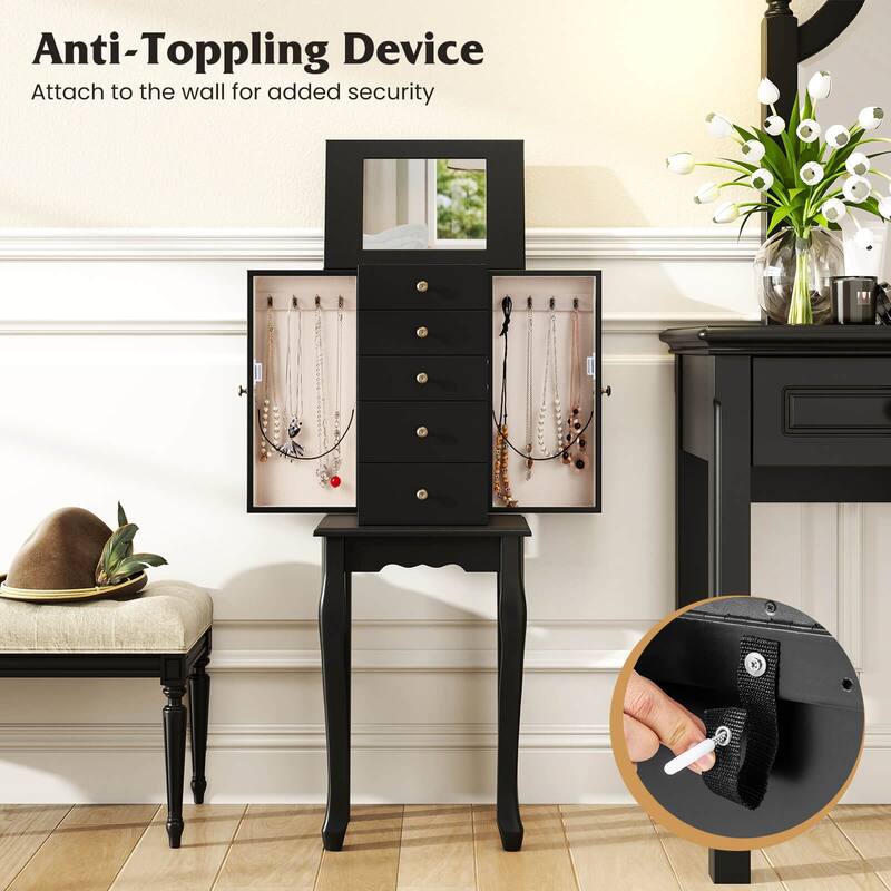 Costway Jewelry Cabinet Storage Chest Standing Organizer Mirror White - See Details