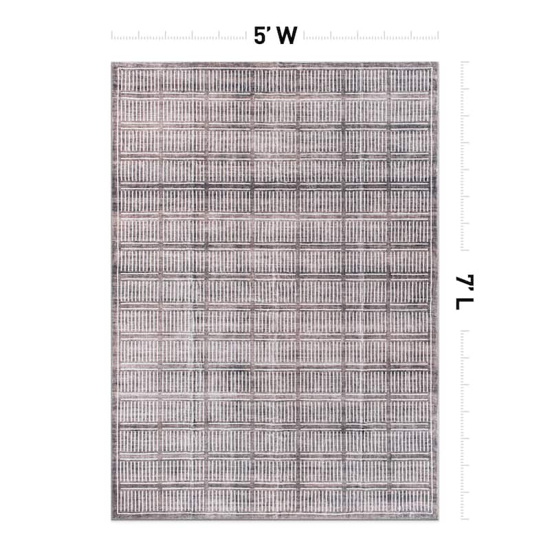 World Rug Gallery Bohemian Stripe Lines Washable Non Slip Area Rug