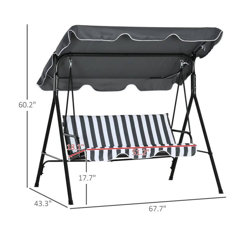 3-Person Patio Swing with Stand, Adjustable Tilt Canopy, Cozy Bench