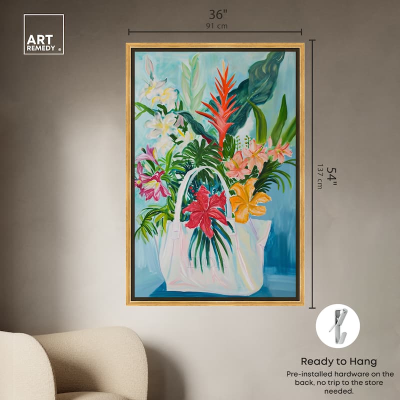 Art Remedy Tropical Flower Bag Framed Flowers In Vase Paintings