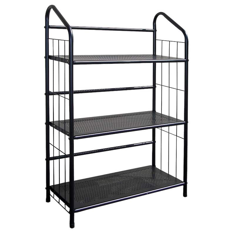 Contemporary Design Space-Saving Black Metal Vertical Bookcase for Garage Living Room or Bedroom - 3-Tier