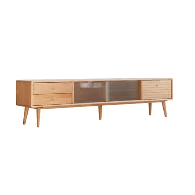 A Grade Solid Beech TV Cabinet With Chinese Glass Doors, Two Drawer Storage Space TV Standing