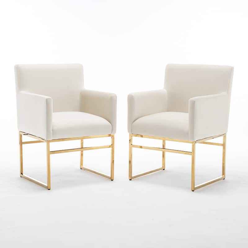 SEYNAR Modern Velvet Accent Arm Dining Chair Set of 2 with Metal Legs