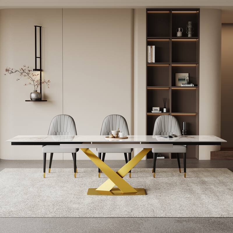 9 - Piece 94.48'' Extendable Sintered Stone Dining Table with 8 Chairs Dining Set