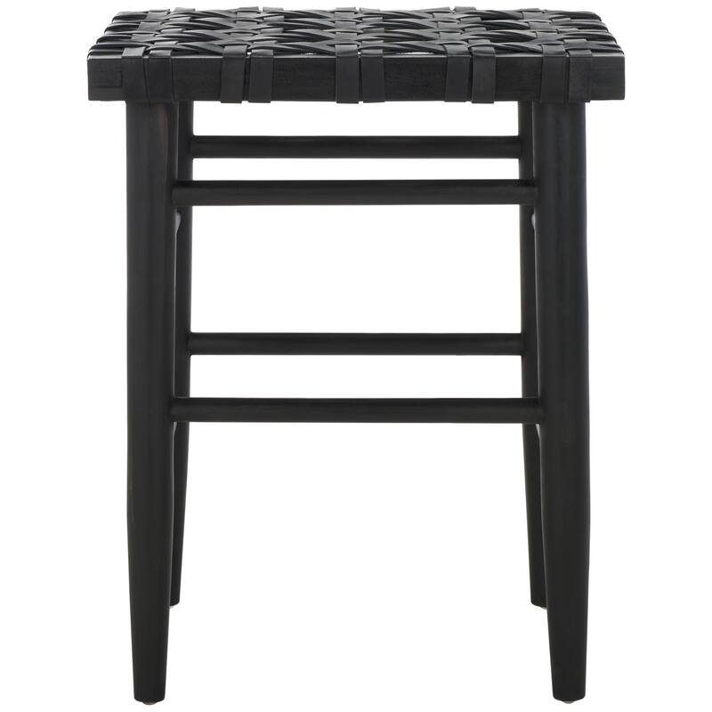 SAFAVIEH Jack Solid Wood & Woven Leather 25-inch Counter Stool (Fully Assembled) - 19Wx15Dx25H - Black
