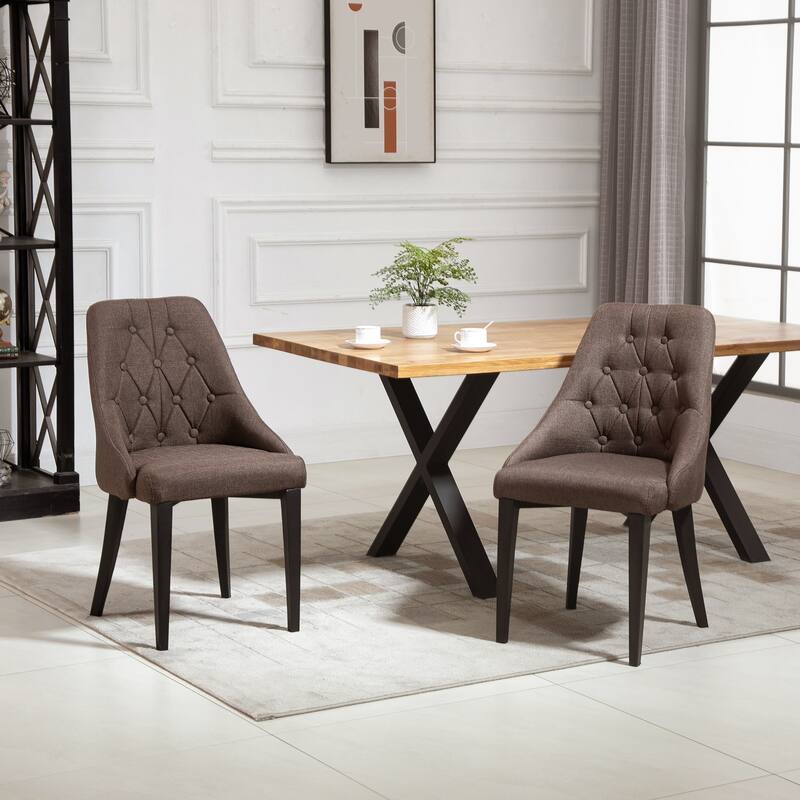 HOMCOM Set of 2 Modern Style Dining Chairs, Button Tufted High Back Side Chairs with Upholstered Seat, Steel Legs
