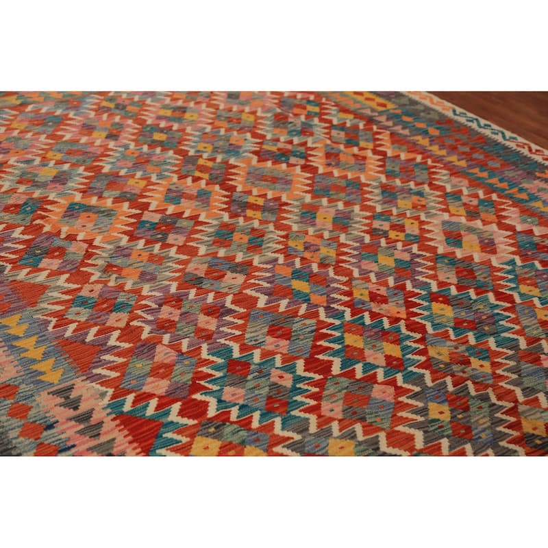 All-Over Kilim Oriental Area Rug Hand-Woven Wool Carpet - 8'4"x 11'6"