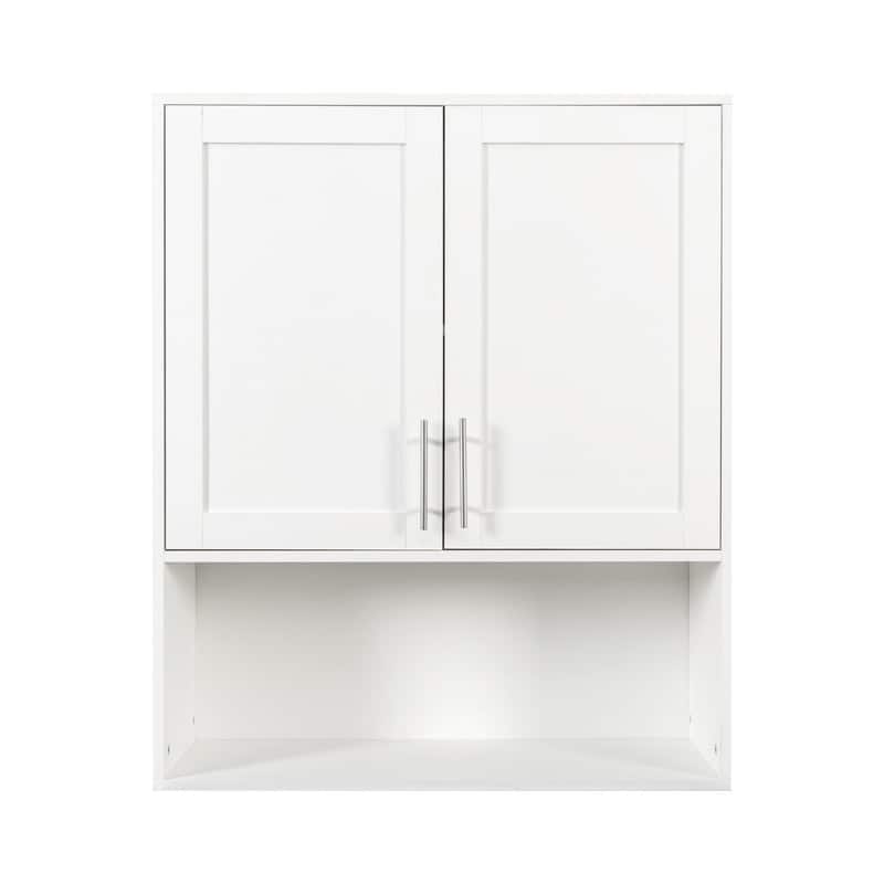 Wall-Mounted Two-Door Bathroom Mirror Cabinet with Facial Tissue Slot and Multi-Purpose Storage Space‌ - White