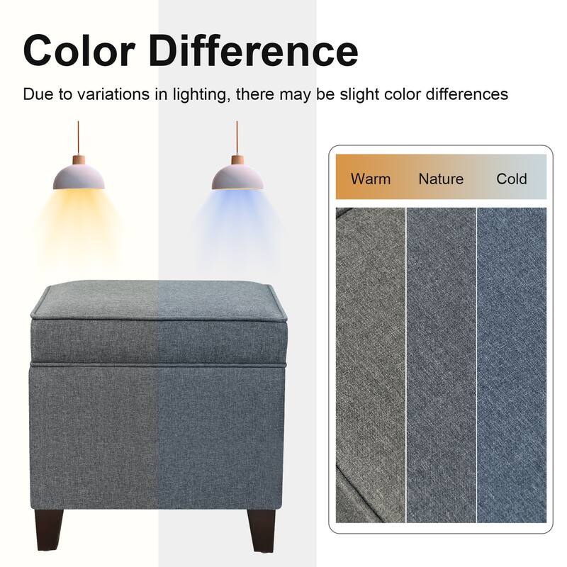 Adeco Toy Chest and Footrest Square Seat Storage Bench Ottoman Gray