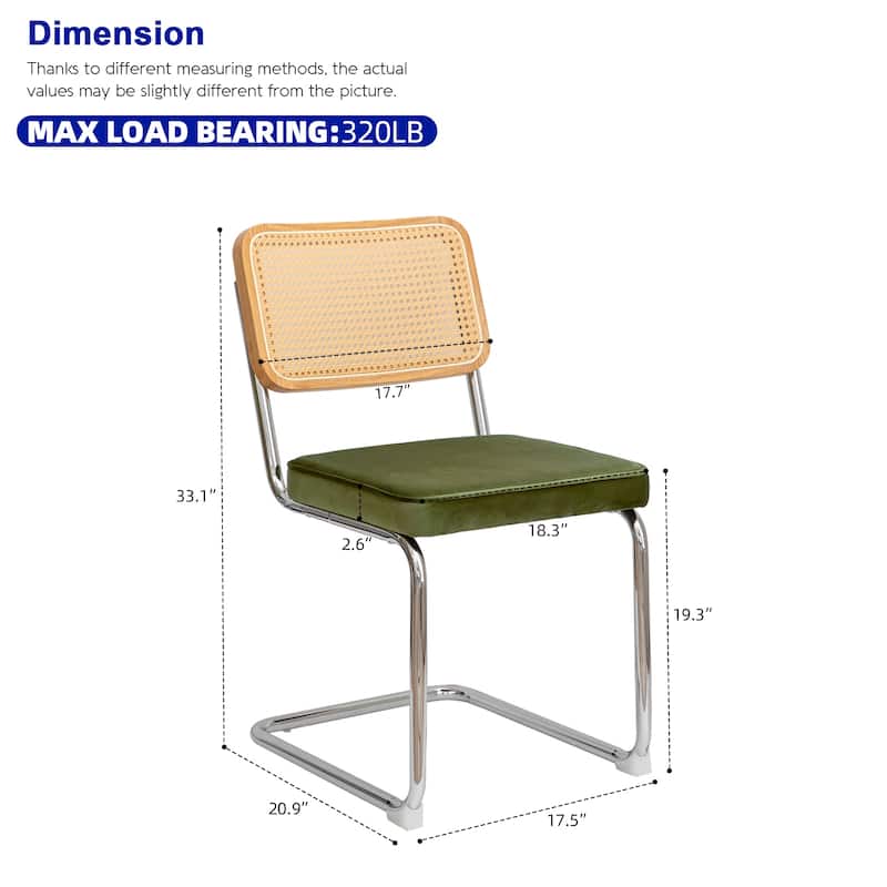 Dining Chairs Set of 2, Velvet Rattan Side Accent Chairs with Chrome Legs, Modern Mid Century Breuer Designed Chairs