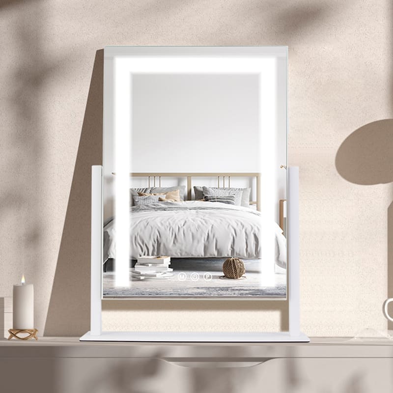 White LED Vanity Mirror with 10X Magnifying Mirror, Touch and USB Output - 14.37” W x 3.34” D x 18.7”
