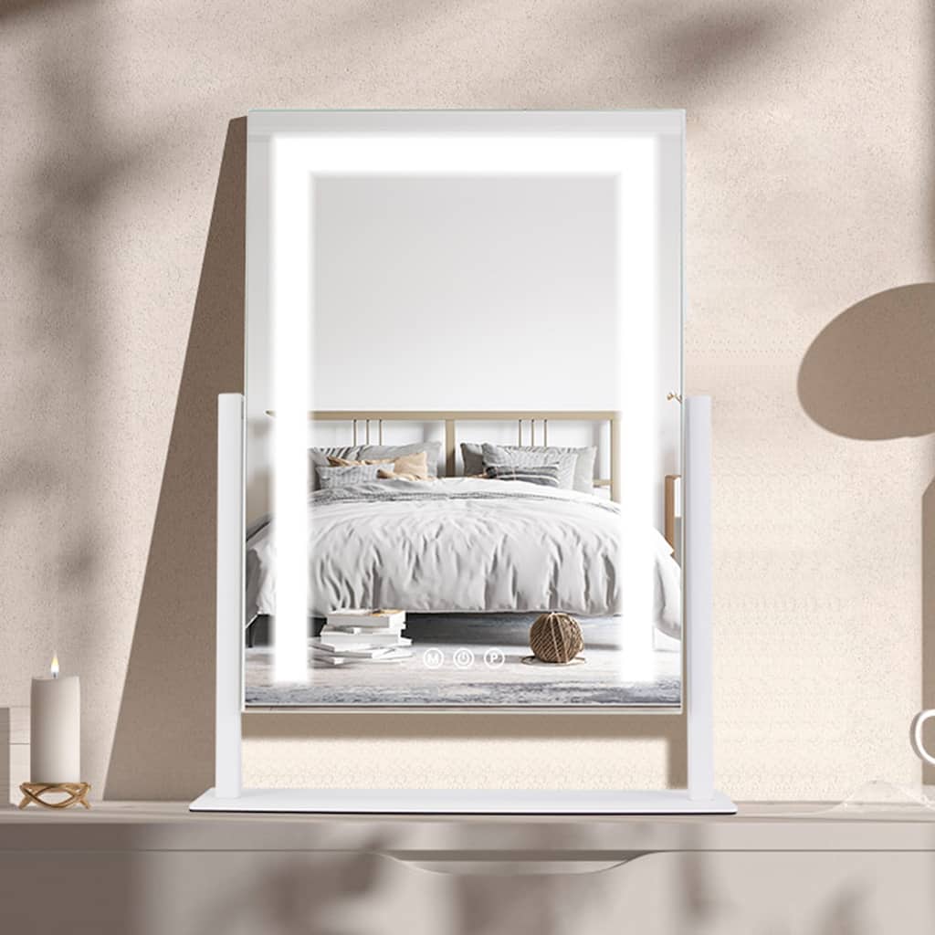 White LED Vanity Mirror with 10X Magnifying Mirror, Touch and USB Output - 14.37” W x 3.34” D x 18.7”
