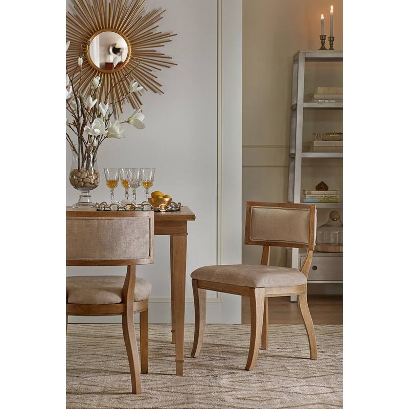Roomfitters 32-Inch Curved Open-Back Dining Chair (Set of 2), Solid Hardwood Frame with White Ceruse Finish, Beige
