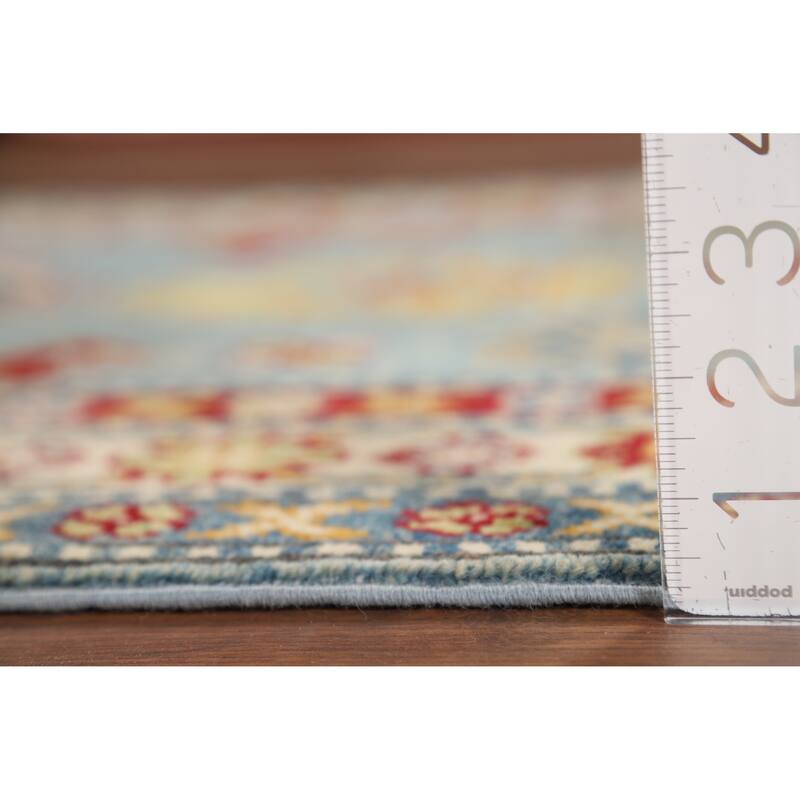 Light Blue Kazak Runner Rug Handmade Traditional Wool Carpet - 2'9" x 9'9"