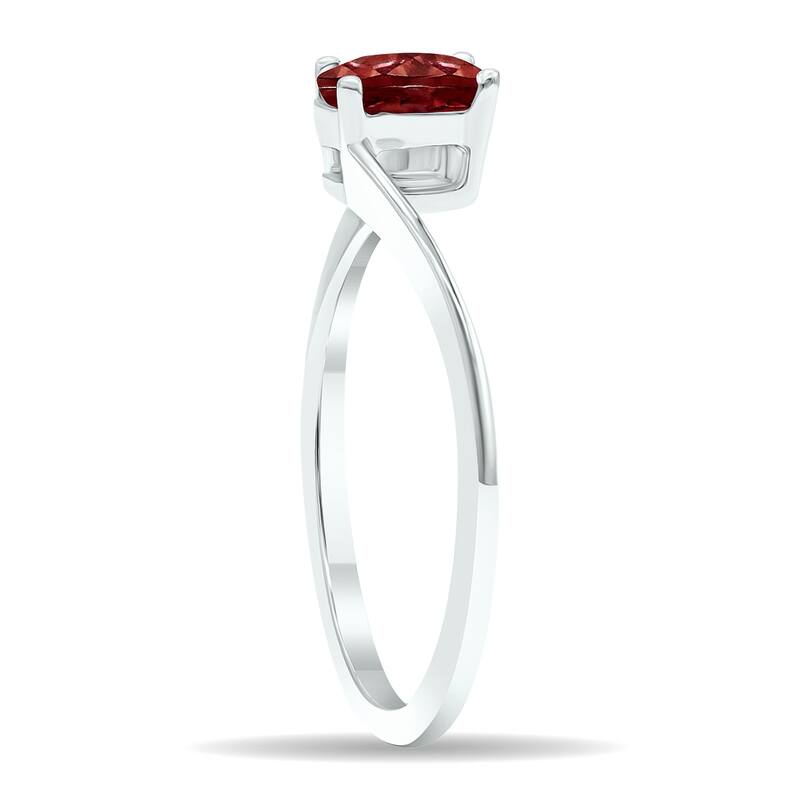 Women's Solitaire Garnet Wave Ring in 10K White Gold
