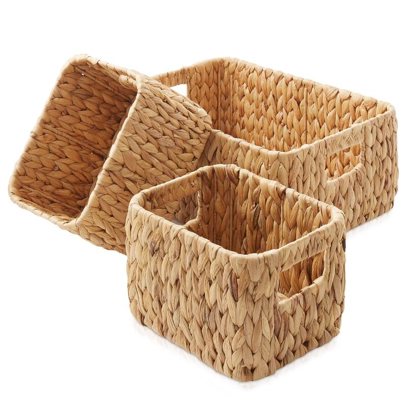 Hyacinth Storage Basket Set w Handles Woven Bin Organizers