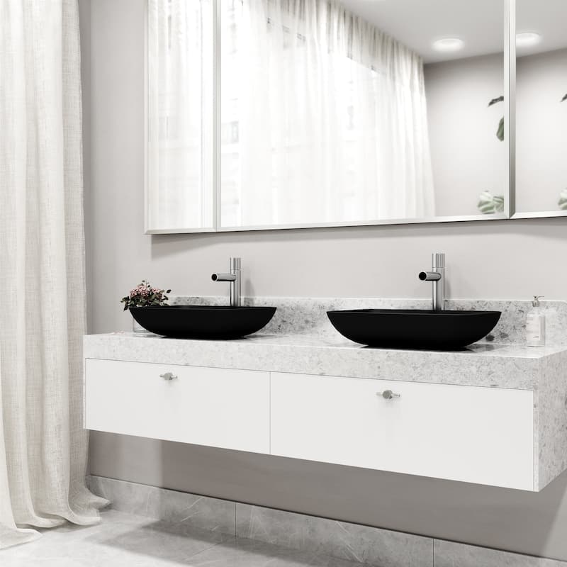 VIGO Sottile 18"L x 13"W Glass Vessel Sink and Ashford 11"H Faucet Set