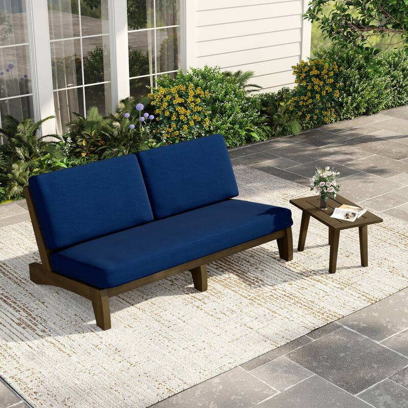 2-Piece Casual Teak Outdoor Patio Sofa Set with Side Table