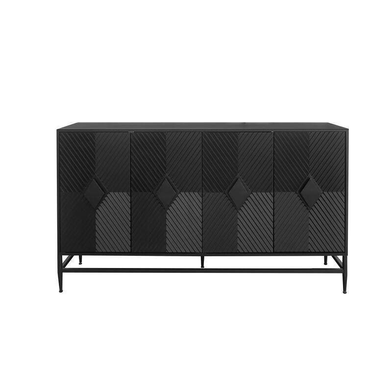 Modern Storage Sideboard with Diamond Handles and Adjustable Shelves, Matte Black Finish, 59.84" Length